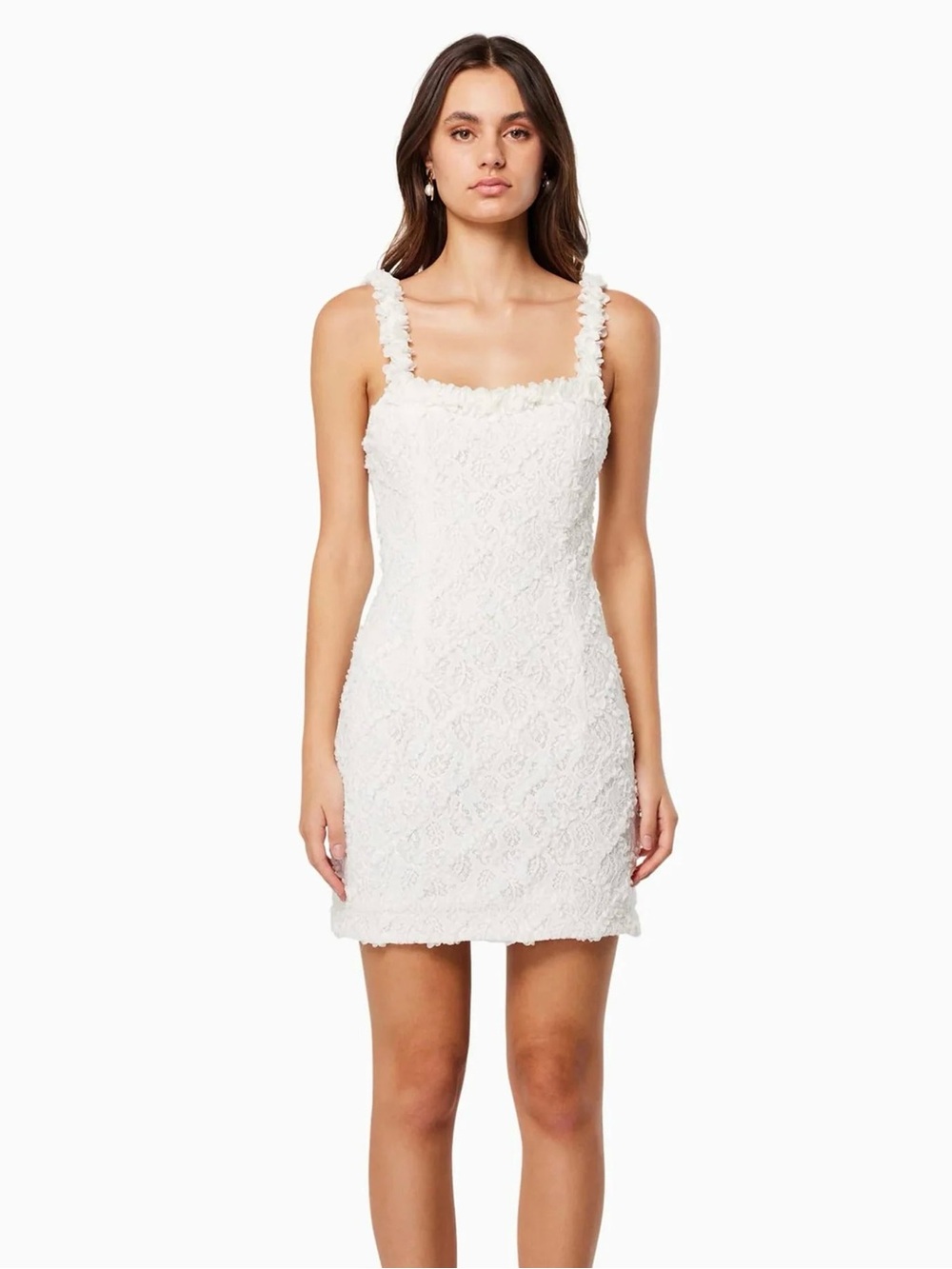Elliatt White 3D Floral Apliqué Mini Dress - Boutique Bridal Style Dress